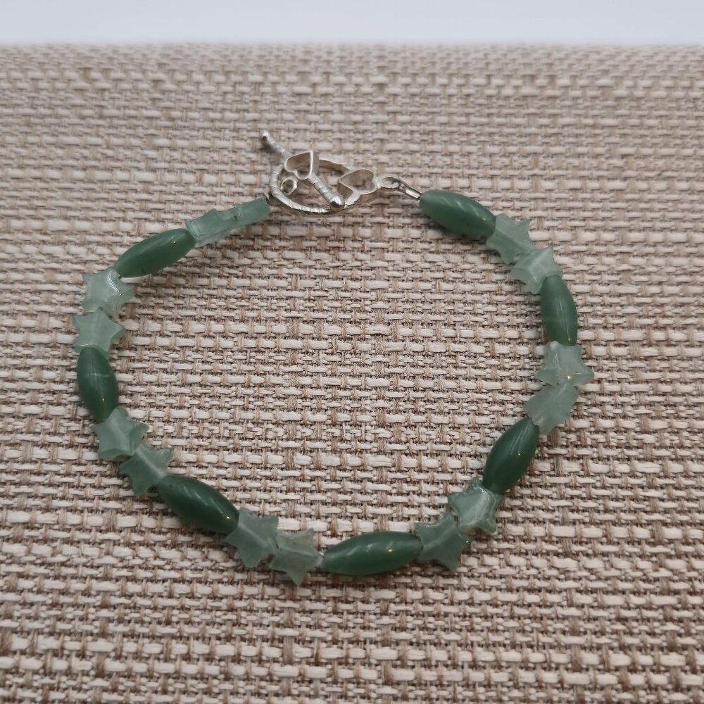 7 Inch Sterling Silver Stars Of Jade Stone Bracelet A1746